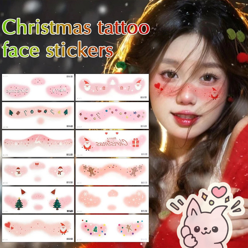 【พร้อมส่ง】📍คริสต์มาสแต่งหน้าสติกเ แผ่นสติกเกอร์รอยสักชั่วคราว ลายการ์ตูนคริสต์มาสน่ารัก กันน้ํา สําหรับตกแต่งใบหน้า