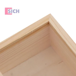 [Sich] กล่องเก็บของไม้ไม้ธรรมดาพร้อมฝาปิดกล่องหัตถกรรมบานพับสี่เหลี่ยมใหม่
