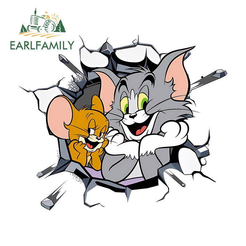 Earlfamily Tom and Jerry Anime Chibi สติกเกอร์รถบุคลิกภาพ Scratch-Proof Decals กันน้ําเหมาะสําหรับรถจักรยานยนต์แล็ปท็อปกระเป๋าเดินทางหมวกนิรภัย