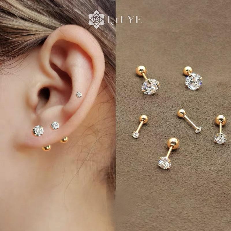 Qrhyk 1 ชิ้น 4 Prong Rhinestone หู Studs ต่างหูผู้หญิง/ผู้ชาย Tragus กระดูกอ่อนมาตรฐาน Lobe เจาะเครื่องประดับของขวัญใหม่