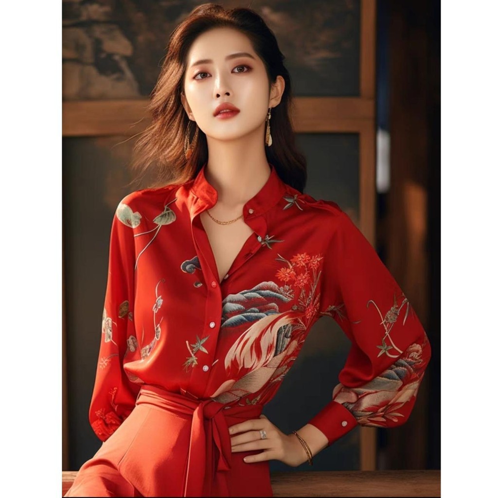 TM - 0254 เสื้อเชิ้ต CNY คอปกคาร์เนชั่นผู้หญิง