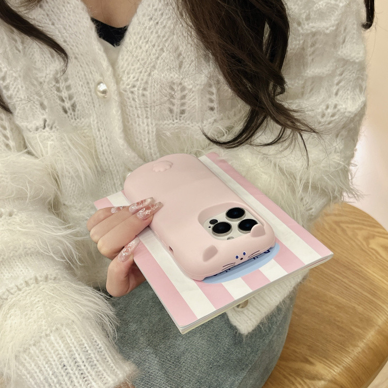 3dการ์ตูนนอนกระต่ายสีชมพูซิลิโคนเคสโทรศัพท์สําหรับiphone 13 14 15 16 Pro Maxปลอกซิลิโคนอ่อนนุ่มฝาครอบป้องกันสําหรับiPhone13กรณี