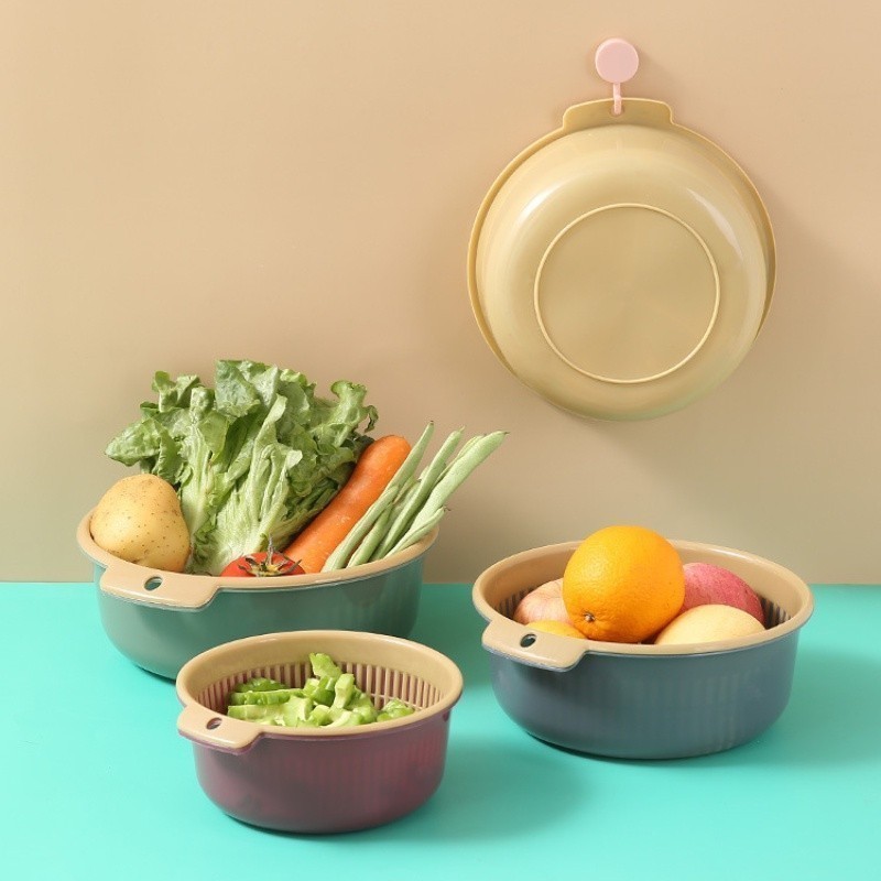 ชุดตระกร้ากรอง ตระกร้าล้างผัก กะละมังล้างผักผลไม้ 2in1 พร้อมตะกร้า 2 ชั้น 3 ขนาด - รูปที่ 3