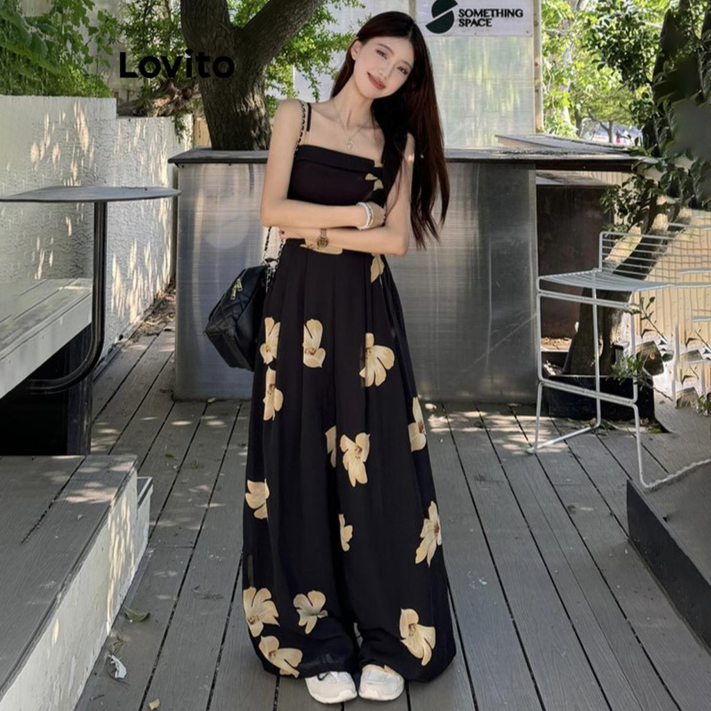 Lovito จั๊มสูทลายดอกไม้ ดิทซี่ แบบสบาย ๆ สำหรับผู้หญิง LNA73276
