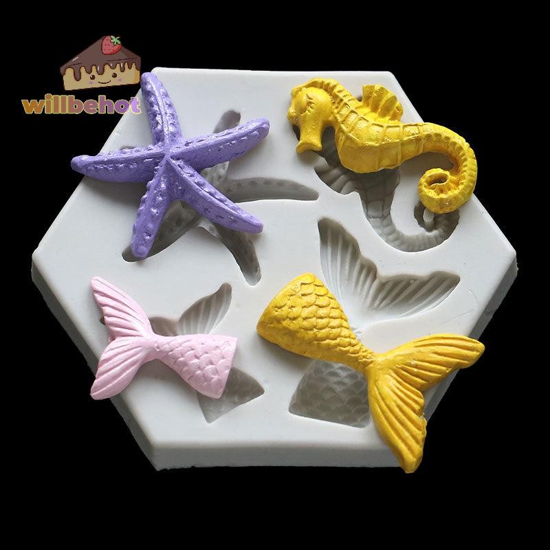 [WillbehotT] นางเงือกปลาดาว Seahorse รูปซิลิโคน Fondant เค้กตกแต่งเรซิ่นแม่พิมพ์ [ใหม่]