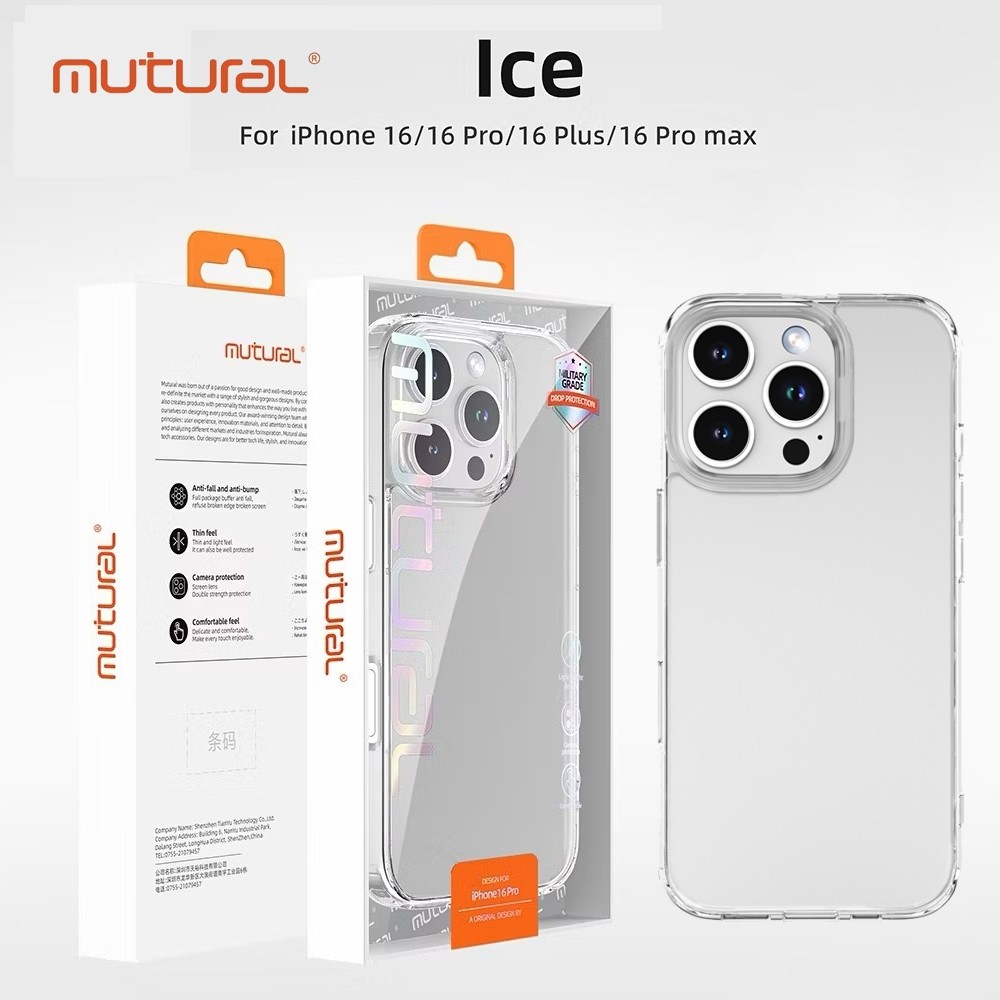 งานแท้ Mutural เคส Ice ใส สำหรับ iPhone 16 16Pro 16Plus 16Promax 11/13/14/15 Pro Max/Plus 13Promax 14Pomax 15Promax 047