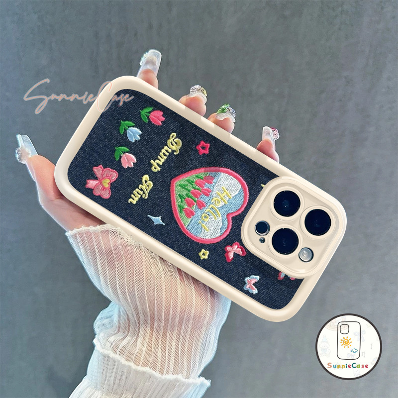 ปักลายหัวใจเดนิม สำหรับ เคส Redmi 19A 12 13C 10C 2C 9T A1 9C 10A 9 NFC Note 9 10 8 12 11 11s Pro Max POCO M6 Pro ความรัก - รูปที่ 2