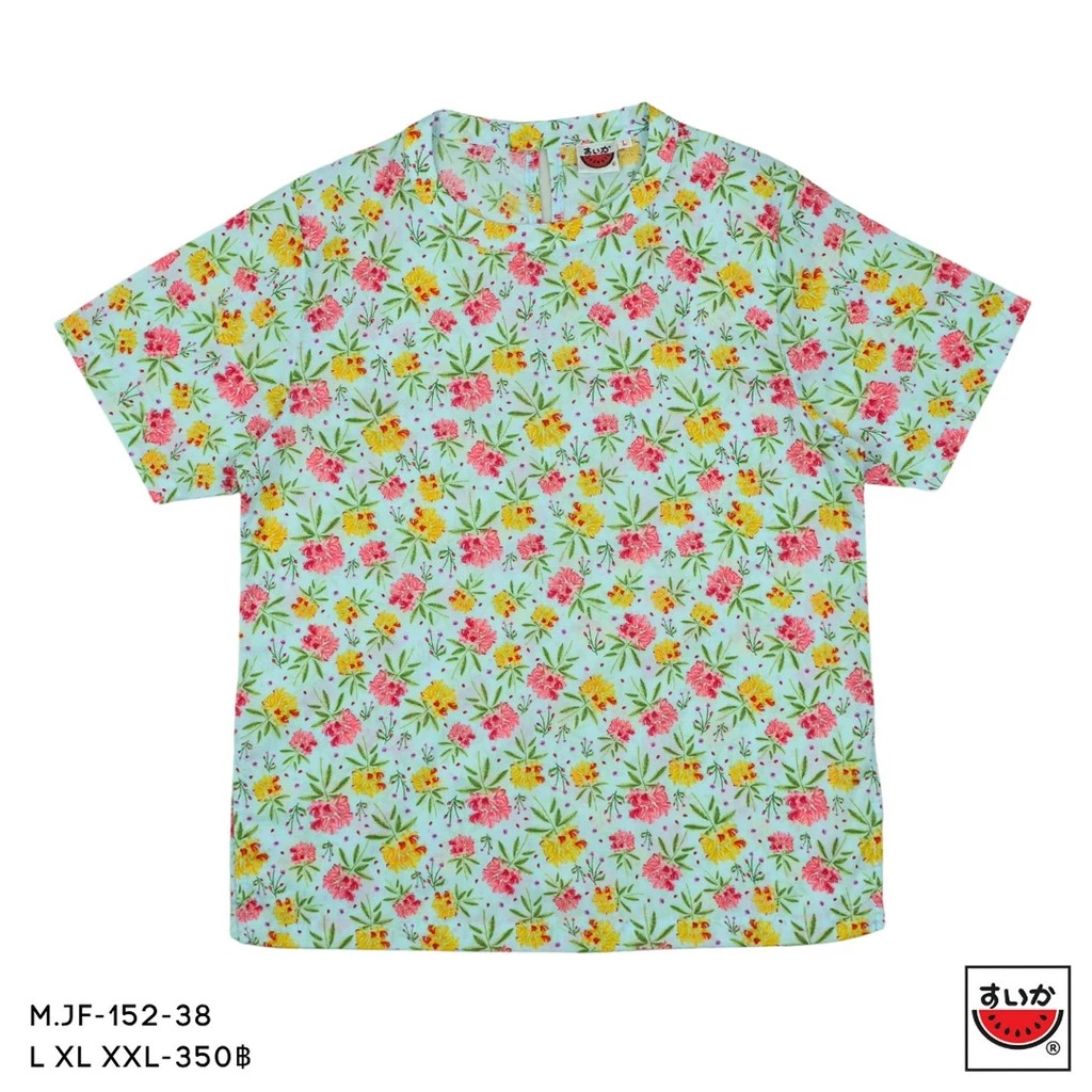 เสื้อแตงโม SUIKA คอจีนแขนสั้น ติดกระดุมหลัง ลายดอกไม้ M.JF-152 thumbnail 4
