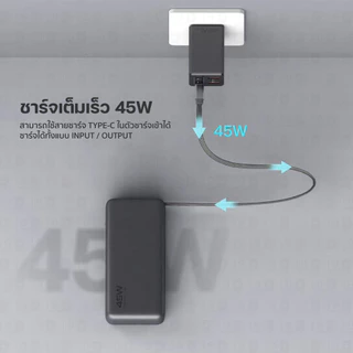 [รับประกัน 1 ปี] Orsen by Eloop E66 แบตสำรอง มีสายในตัว 20000mAh ชาร์จเร็ว PowerBank PD 45W USB Type C PPS