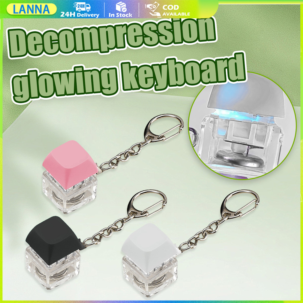 ร้านอยู่ที่ไทย keyboard keychain พวงกุญแจคีย์บอร์ดมีไฟ LED จี้ปุ่มกด คลายเครียด สำหรับตกแต่งห้อยกระเป๋า