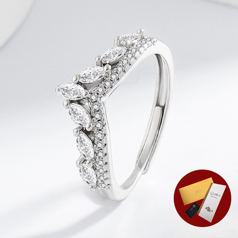 (พร้อมใบรับรอง Gra) ชุดแหวนแถว V Marquise V แหวนแหวนหางแหวนเพชรสําหรับผู้หญิง