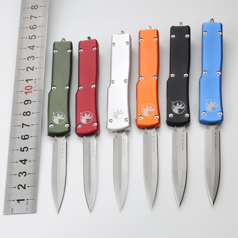 Microtech ไมโครเทคโนโลยี UTX70 มินิ  วัสดุของใบมีด: D2 จัดการวัสดุ: อลูมิเนียมอัลลอย ความแข็ง: 58HRC