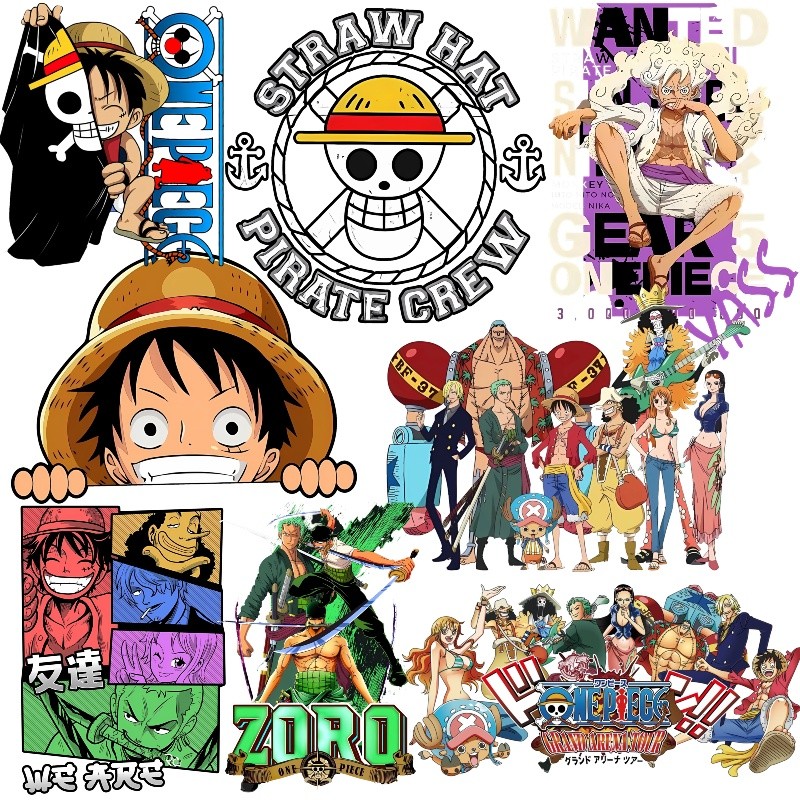 ONE PIECE ลูฟี่ สติกเกอร์พิมพ์ถ่ายโอนความร้อน สำหรับผ้าฝ้าย ทำความสะอาดได้
