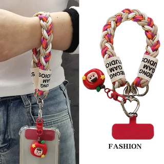 สายคล้องข้อมือเชือกเส้นเล็กโทรศัพท์การ์ตูนน่ารักสําหรับเคสโทรศัพท์-พวงกุญแจป้องกันการสูญหายแบบสั้นพร้อมเสน่ห์และตะขอเหล็กคลิปทนต่