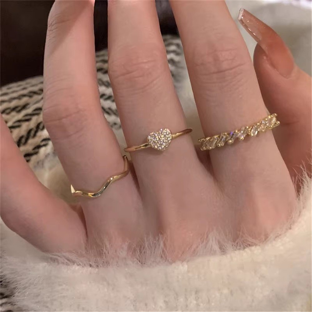 ชุดแหวน LOVE ZIRCON 3 PCS สำหรับสาวแฟชั่น ปรับขนาดได้ พร้อมให้เป็นของขวัญสไตล์เกาหลี
