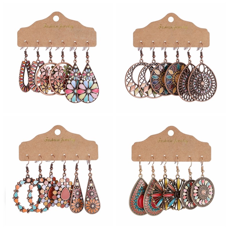 ต่างหูโบฮีเมียหลากสี แบบวินเทจ พร้อมลายดอกไม้และทรงเรขาคณิต สำหรับงานแต่งงานและฤดูร้อน ใหม่และแฟชั่นเครื่องประดับ