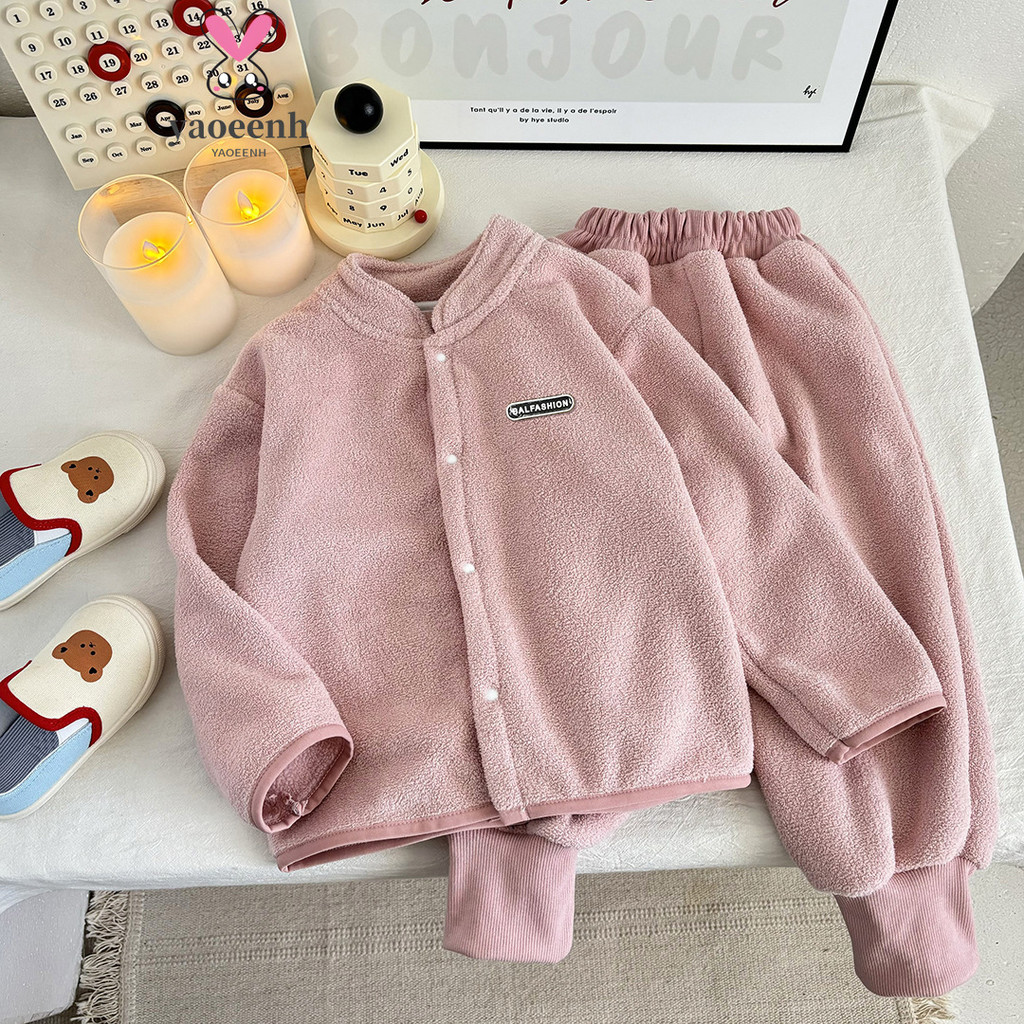 【YAOEENH】80-140เซนติเมตรชายหญิงยืนขึ้นปกสองด้านขนแกะเสื้อกันหนาวชุดกลางเด็กเล็กเ