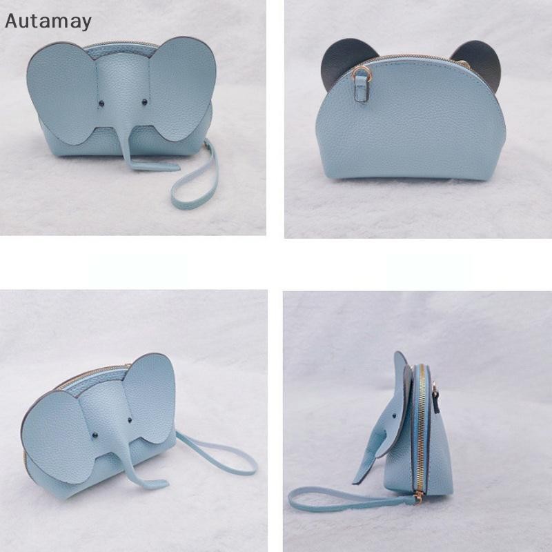 Autamay แฟชั่นเกาหลีใหม่สีทึบ PU หนังกระเป๋าโทรศัพท์ Mini Elephant Crossbody กระเป๋าสุภาพสตรีน่ารักกระเป๋าลําลองสําหรับผู้หญิงใหม่