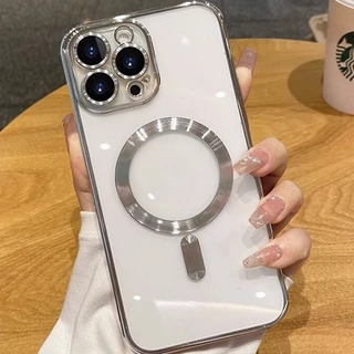 สําหรับ IPhone 11 15 16 Pro Max เคสไอโฟน 12 14 13 promax ชาร์จแบบไร้สายได้ เคสโทรศัพท์มือถือแบบนิ่ม ใส กันกระแทก หรูหรา