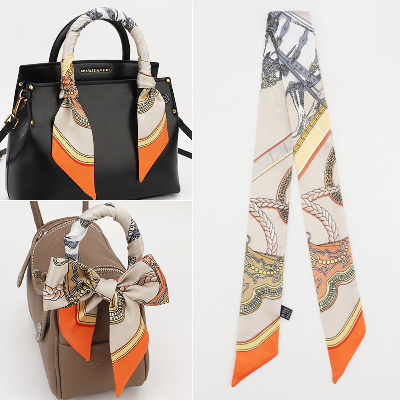 พร้อมสต็อกใหม่แฟชั่นผู้หญิงพิมพ์สิ่งทอลายทแยงกระเป๋าจับผ้าพันคอยาวผ้าพันคอกระเป๋าสายริบบิ้น