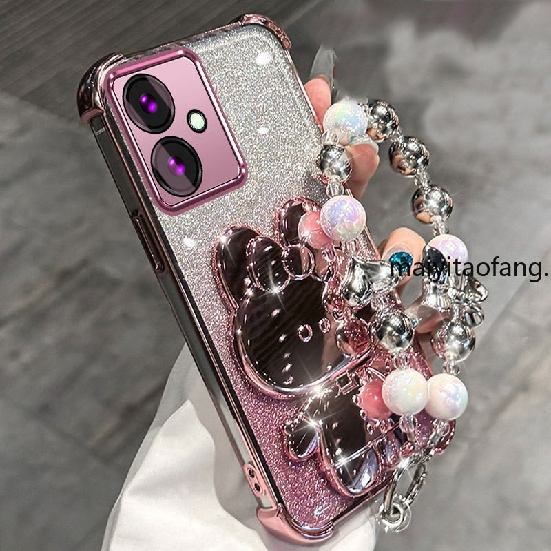กรณีสําหรับ OPPO A79 5G เคสโทรศัพท์สี่มุม Anti-Falling ถุงลมนิรภัยเปรียบเทียบกับสายคล้องมือกระต่ายผู้ถือกระจกโทรศัพท์มือถือ Soft case XXDBA