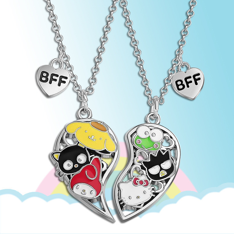 น่ารัก Sanrio การ์ตูนสร้อยคอผู้หญิง Splicing Heart จี้สร้อยคอเครื่องประดับ BFF Bestie ของขวัญ
