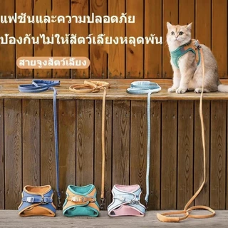 สายรัดอกแมวและสุนัข ฟรีสายจูง เสื้อรัดอกแมว ระบายความร้อน เสื้อกั๊กสัตว์เลี้ยง sสายรัดและสายจูงแมวสําหรับเดินหนีหลักฐาน