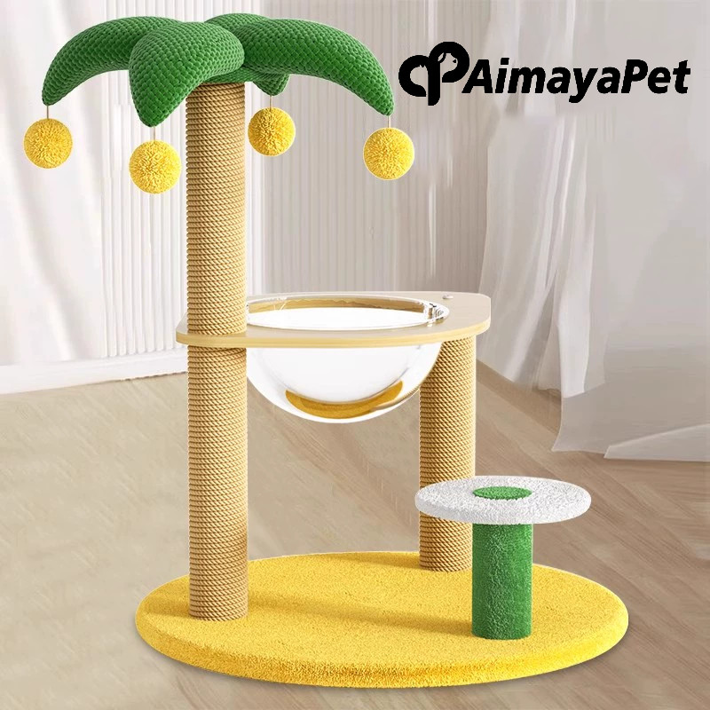AimayaPet คอนโดแมว กรอบปีนแมว มัลติฟังก์ชั่น เสาลับเล็บแมวได้ สูง70 cm ของเล่นแมว แคปซูลอวกาศ ทนต่อการขีดข่วน