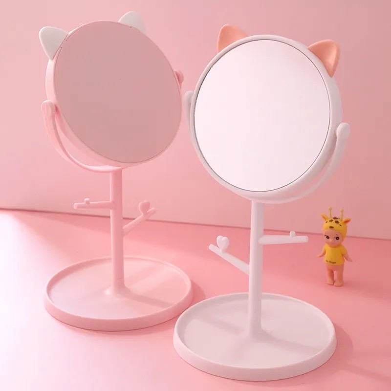 WHOLESALE MIRROR WHOLESALE MAKEUP MIRROR CAT EAR MODEL 180 DEGREE ROUND STAND MIRROR COSMETIC STANDI