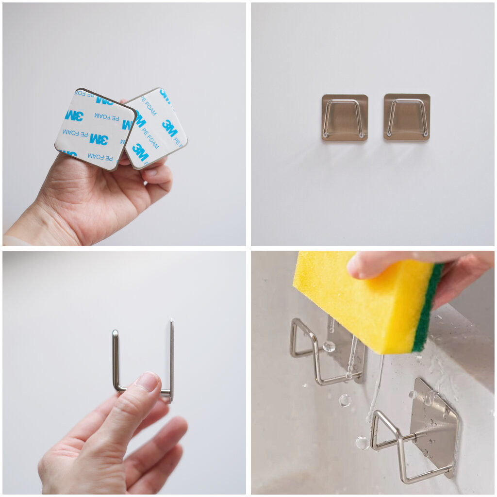 Omocha | (1 set 2 pcs.) Stainless steel-Wall sponge holder ที่วางฟองน้ำสเเตนเลส ติดผนังอ่างล้างจาน