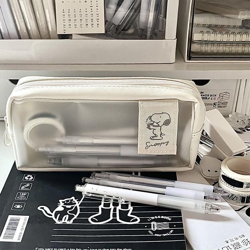 การ์ตูน Pachacco Frosted Pencil Case น่ารัก Snoopy Double-layer ความจุขนาดใหญ่กล่องดินสอ Multi-functional เครื่องเขียนกระเป๋าเก็บ