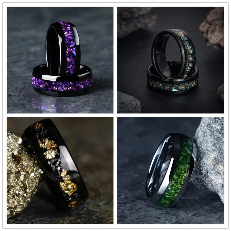 แฟชั่น 8 มม.แหวนสแตนเลสสําหรับชาย Inlay สีสัน Abalone Shell Fragments แหวนผู้ชายงานแต่งงานเครื่องประดับครบรอบของขวัญ