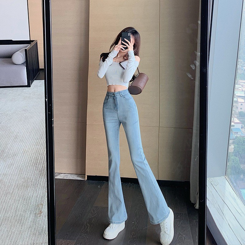 SY SHOP899 ยีนส์ขายาว ทรงขาม้า กางเกงยืนข้าม้า เอวสูง ผ้ายืด กางเกงยีนรัดรูปทรงสวย  สไตล์เกาหลี NO.1