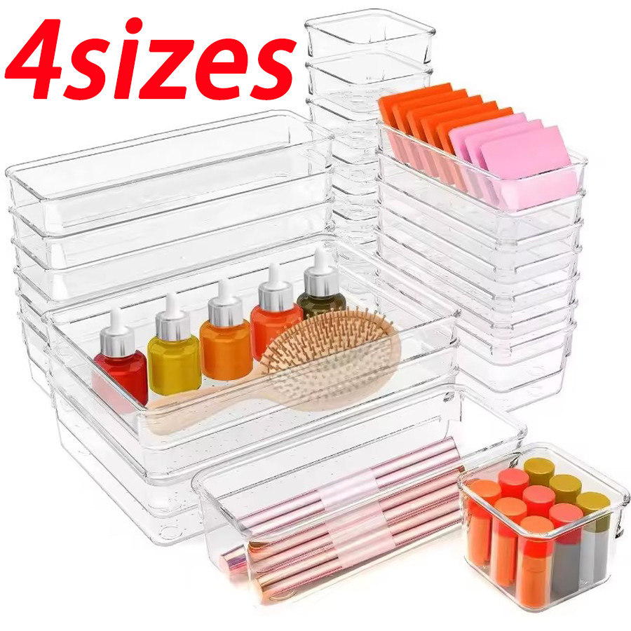 ลิ้นชักพลาสติกใส Organizers / 4 ขนาดแปรงแต่งหน้า / โต๊ะลิ้นชัก Divider ถาด