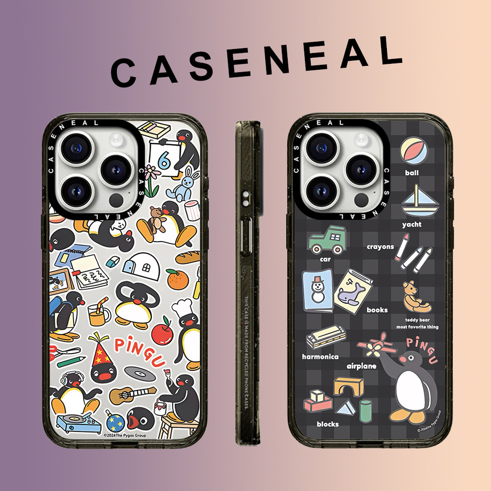 CASENEAL Graffiti น่ารักเพนกวินโปร่งใสอะคริลิคเคสโทรศัพท์สําหรับ iPhone 16 Pro Max 15 Plus 14 ProMax 13 12Pro โทรศัพท์กันกระแทกขอบนุ่มฮาร์ดป้องกันกรณี
