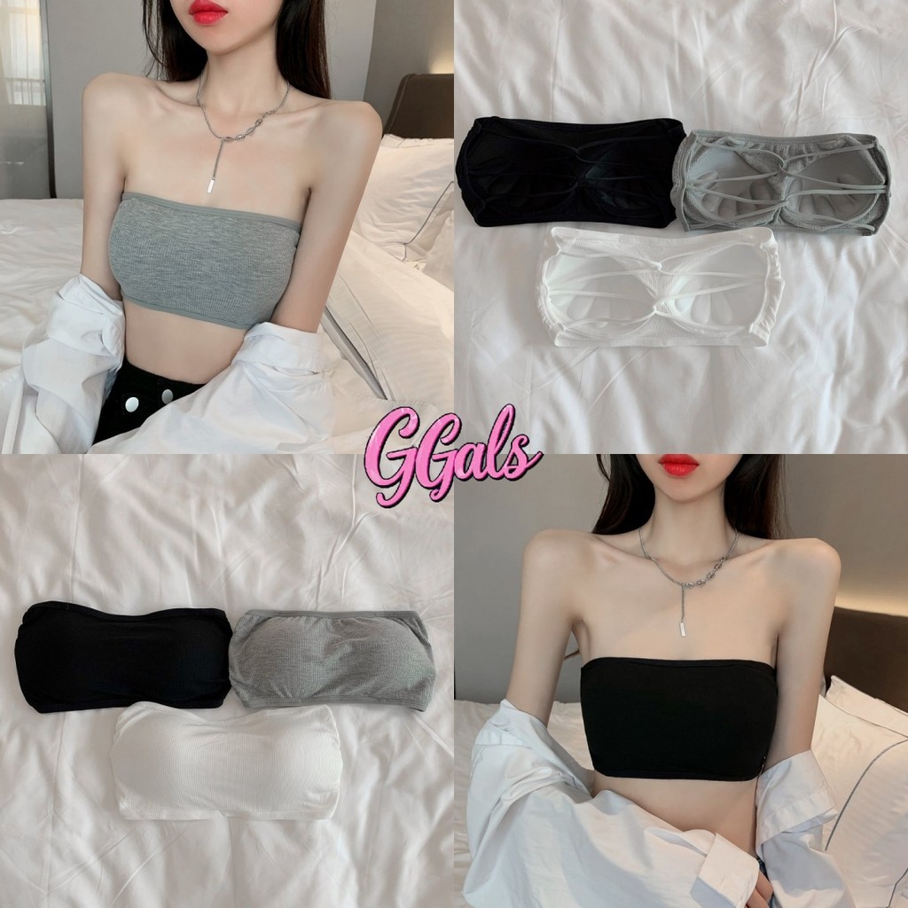 🍄GGals🍄เกาะอกมีฟองน้ำในตัว แฟชั่นฤดูร้อน ทรงเซ็กซี่ปน สีพื้น สไตล์เกาหลี ใส่สบาย เข้ากับทุกการแต่งกาย