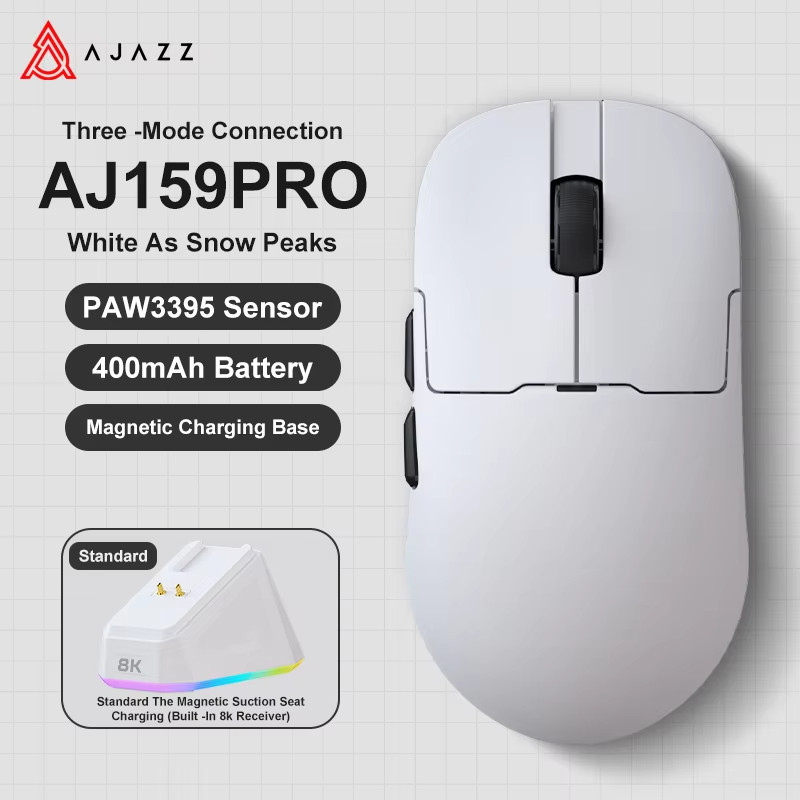 AJAZZ AJ159 pro ไร้สายบลูทูธสามโหมดเมาส์เกมแบบมีสาย Apex E-sports PAW3395 เมาส์ฐานชาร์จแม่เหล็ก