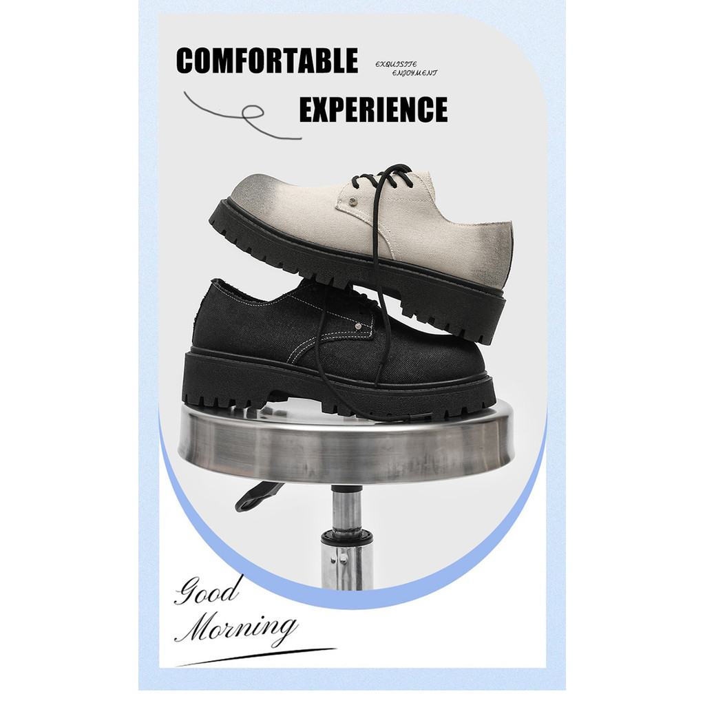 รองเท้าหนังส้นสูงผู้ชาย รองเท้าหนังส้นสูงผู้ชาย รองเท้าหนัง Big Toe Retro สไตล์อังกฤษรองเท้าหนังขนาดเล็กรองเท้าหนังผู้ชายหนา Soled รองเท้าหนังเพิ่มความสูงรองเท้าหนัง Lace-Up รองเท้าหนัง