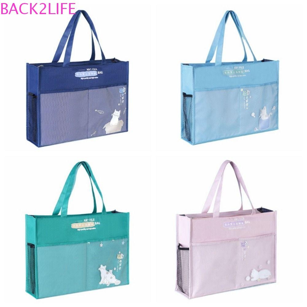 Back2life กระเป๋าซิป, A3 Creative Document Book Bag, Mutli-Purpose Large-capacity with Handle Canvas Multi-layer File Organizer School