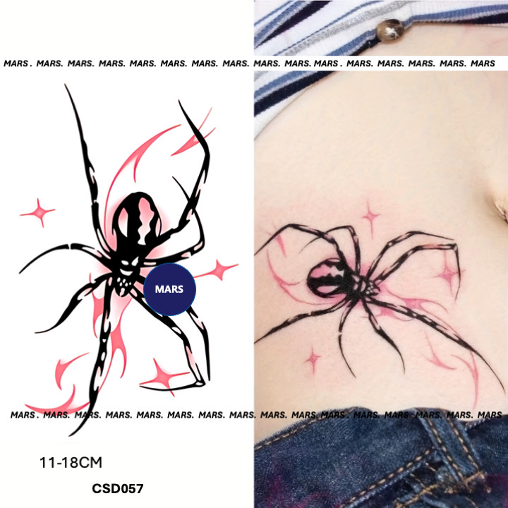 Mars Tattoocommon Tattoo, รอยสักสี, ติดทนนาน, สติ๊กเกอร์รอยสักชั่วคราว, รอยสักปลอม, แมงมุมสีชมพู, CSD057