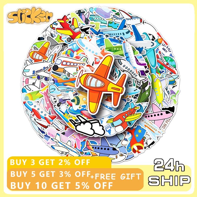 101pcs การ์ตูนเครื่องบินสติกเกอร์ DIY ถ้วยน้ํากีตาร์กระเป๋าเดินทางโทรศัพท์สติกเกอร์กันน้ําของเล่นเด็ก