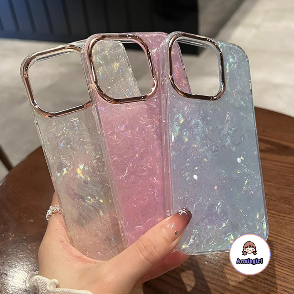 แฟชั่นเลเซอร์เชลล์รูปแบบglitterเคสโทรศัพท์สําหรับiphone 11 16 15 Pro Max 16plus 14 12 13 ProMaxป้องกันรอยขีดข่วนกันกระแทกฮาร์ดพีซีโทรศัพท์ปกหลัง