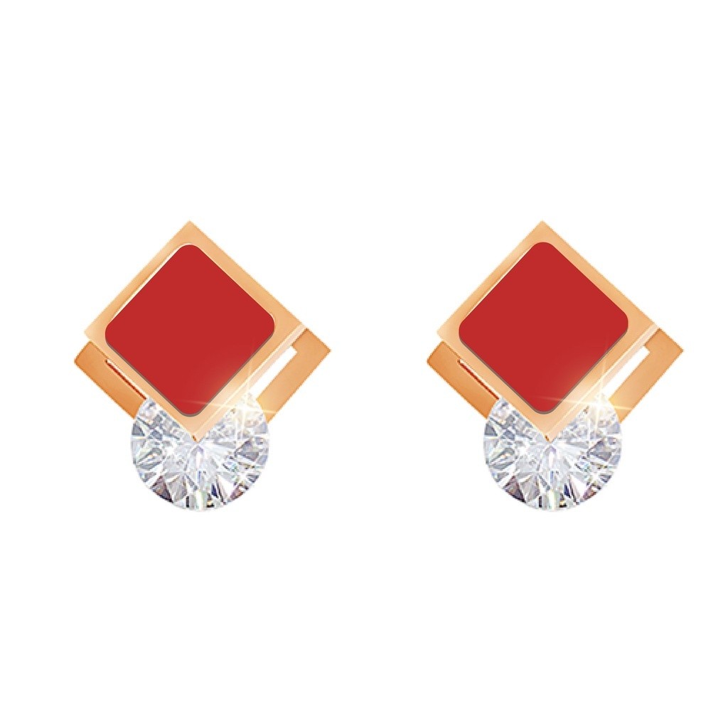 [ RM88 เท่านั้น + RM5 VOUCHER ] CELOVIS Cole Square Red CZ Stud ต่างหูใน Rose Gold