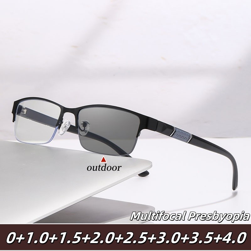 อัจฉริยะ Photochromic Multifocal แว่นตาอ่านหนังสือผู้ชายs ธุรกิจสายตายาวแว่นตาเปลี่ยนสี Far Sighted แว่นตา