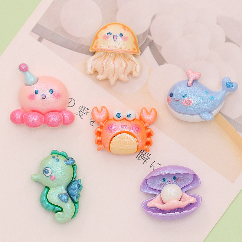 การ์ตูน Pearlescent Octopus 3d jibitz สําหรับ designks Seahorse รองเท้า Charms Crab Jibbits แมงกะพรุ