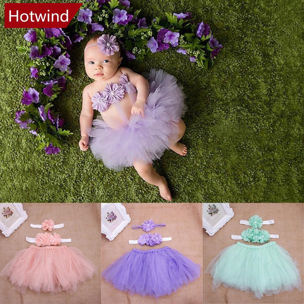 HTW 3 ชิ้นเด็กสาวเด็กวัยหัดเดินดอกไม้เสื้อผ้า + ที่คาดผม + กระโปรง Tutu Photo Prop