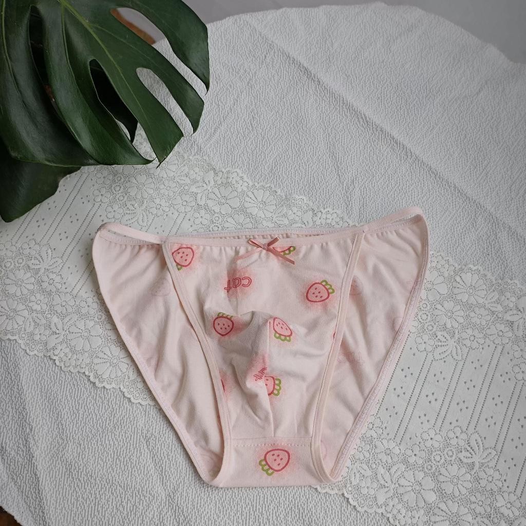 Dema ร้านขายของชําหวานน่ารักสตรอเบอร์รี่น้อยพิมพ์ต่ําเอวผู้ชายผ้าฝ้ายแท้กางเกงผ้ากอซขนาดใหญ่สบายกระช