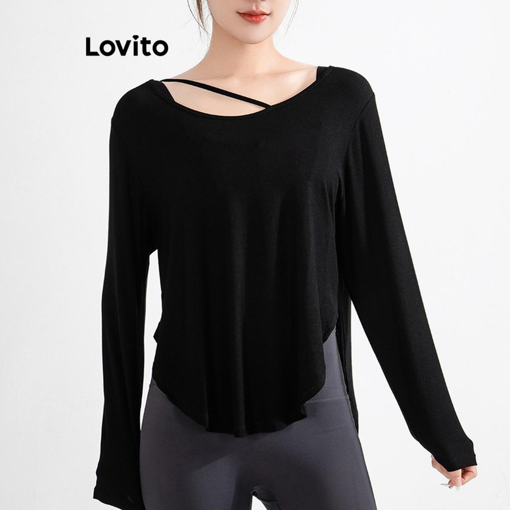 Lovito เสื้อยืดกีฬาผู้หญิง เบสิก สีพื้น สไตล์สปอร์ต LNL59070
