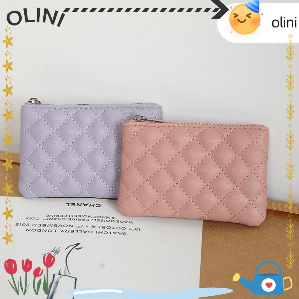 กระเป๋าเงิน OLINI,กระเป๋าใส่เหรียญแบบพกพาน้ําหนักเบา,Rhombic PU หนังซิปกระเป๋าผู้ชาย
