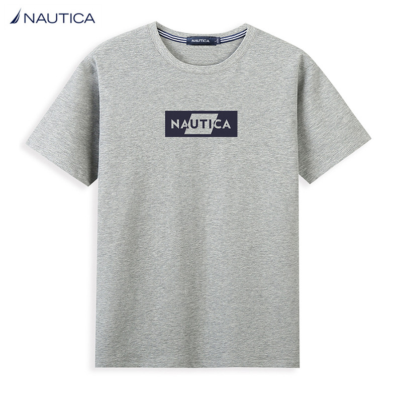 No Nautica เสื้อยืดแขนสั้นผู้ชาย Nautica กีฬาลําลองพิมพ์ผ้าฝ้ายแท้ครึ่งแขน t